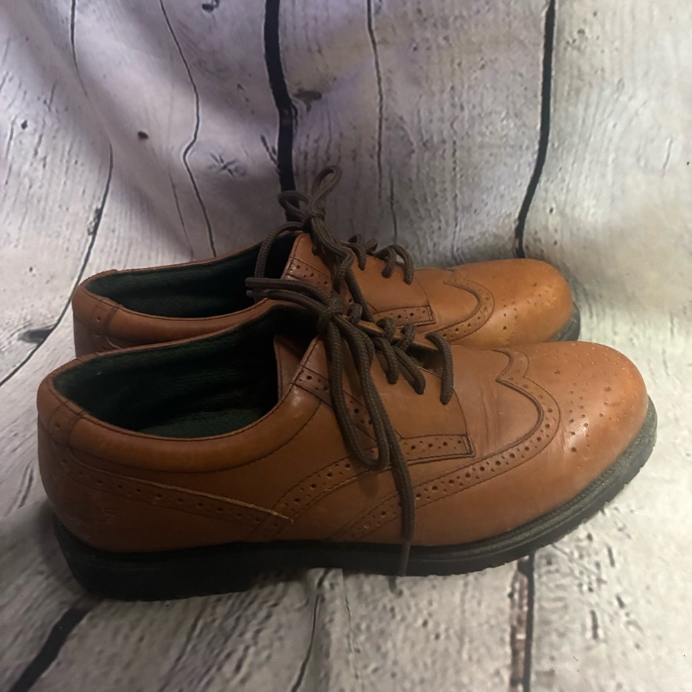 Dockers Men’s Brown Leather Wingtip Brogue Oxford Lace Up Dress Shoe Sz 9M GUC
